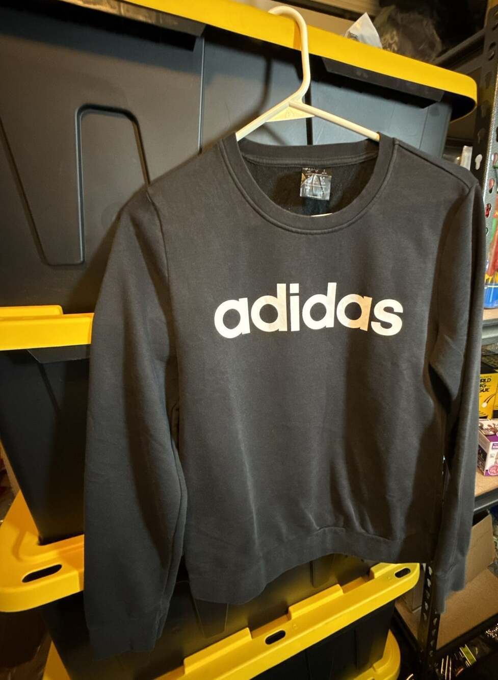 Adidas Womens Small Black Long Sleeve Logo Pullover Fleece Crewneck